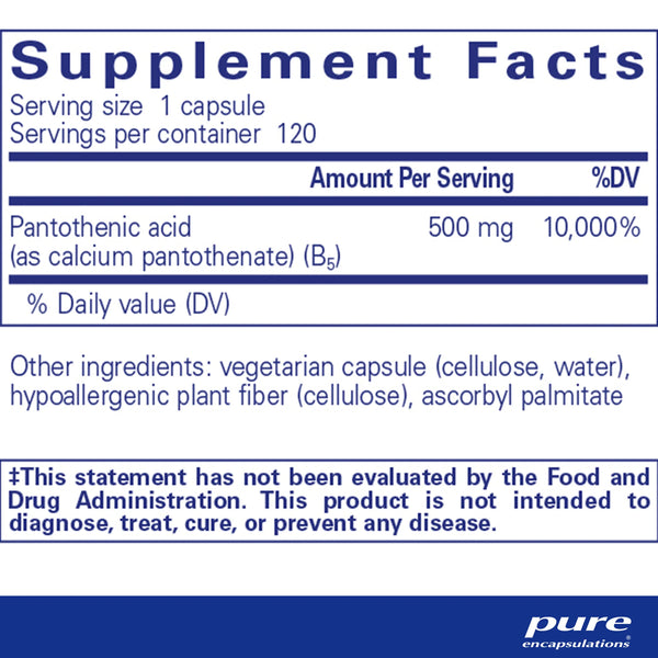 Pure Encapsulations Pantothenic Acid supplements facts