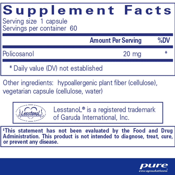 Pure Encapsulations Policosanol 20mg supplements facts