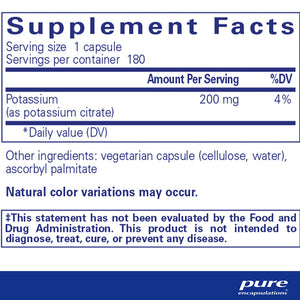 Pure Encapsulations Potassium Citrate supplements facts