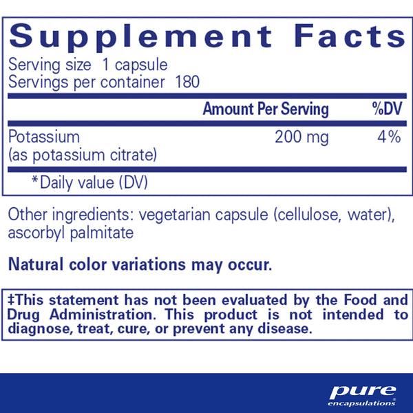 Pure Encapsulations Potassium Citrate supplements facts
