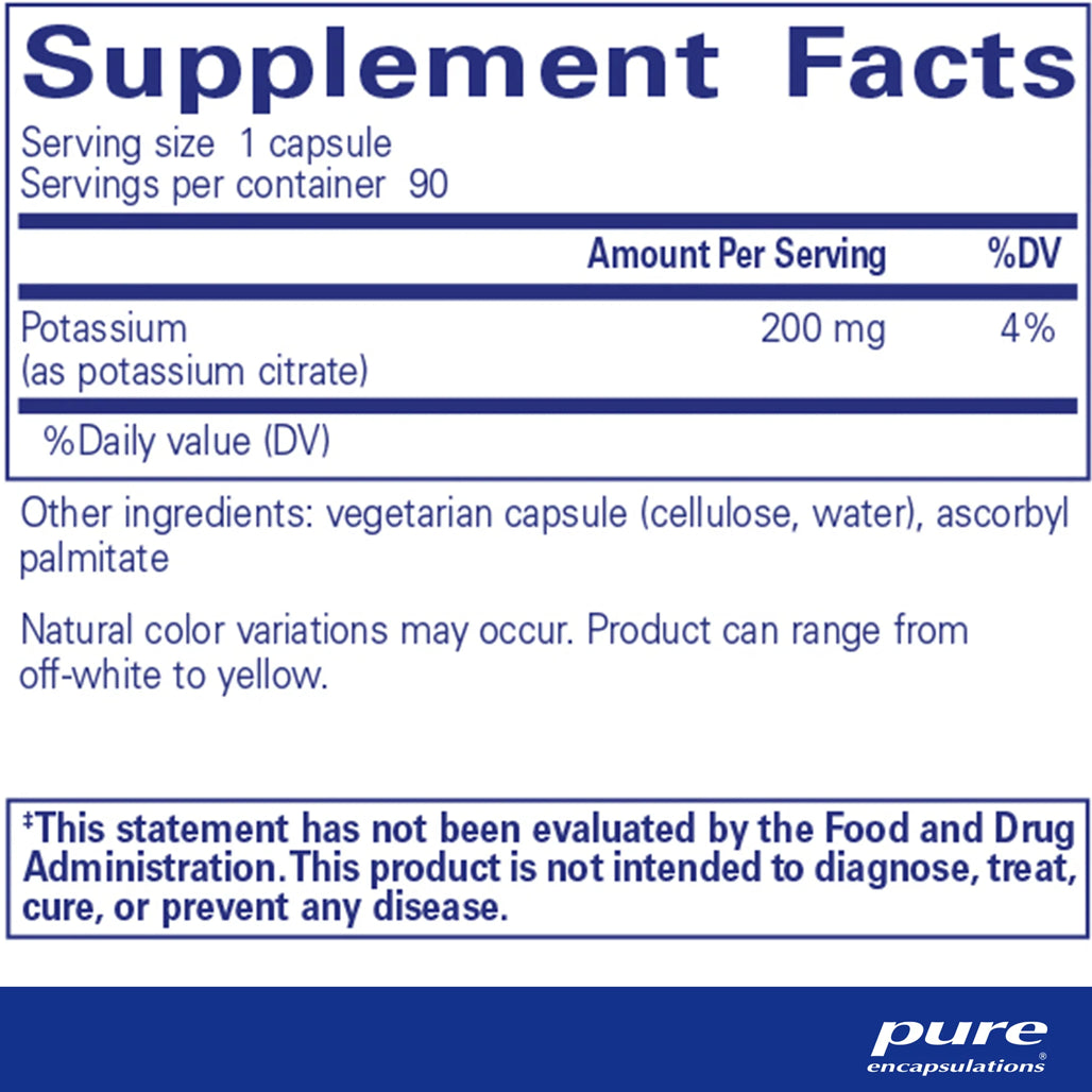 Pure Encapsulations Potassium Citrate supplements ingredients