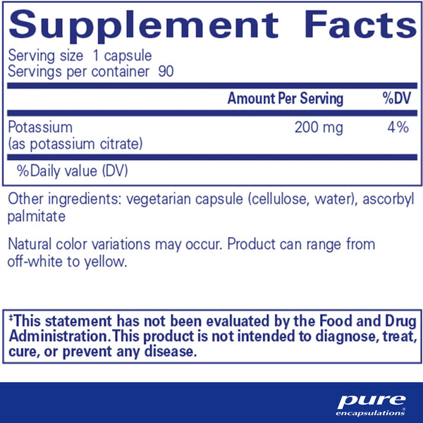 Pure Encapsulations Potassium Citrate supplements ingredients