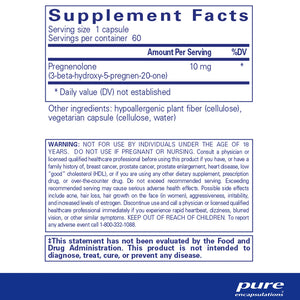 Pure Encapsulations Pregnenolone 10mg supplements facts