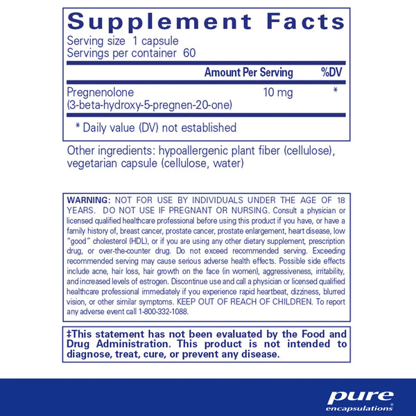 Pure Encapsulations Pregnenolone 10mg supplements facts