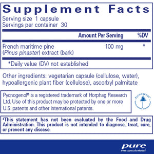 Pure Encapsulations Pycnogenol 100 mg supplements facts