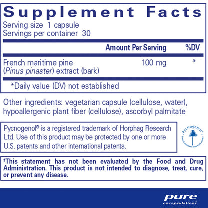 Pure Encapsulations Pycnogenol 100 mg supplements facts