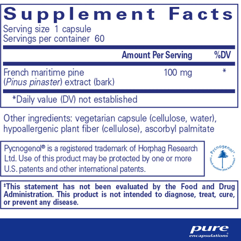 Pure Encapsulations Pycnogenol 100 mg supplement ingredients