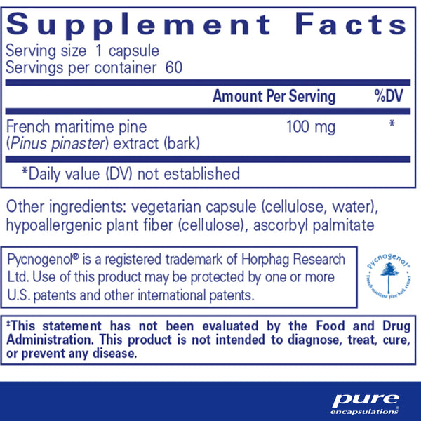 Pure Encapsulations Pycnogenol 100 mg supplement ingredients