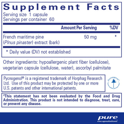 Pure Encapsulations Pycnogenol 50 mg supplements facts