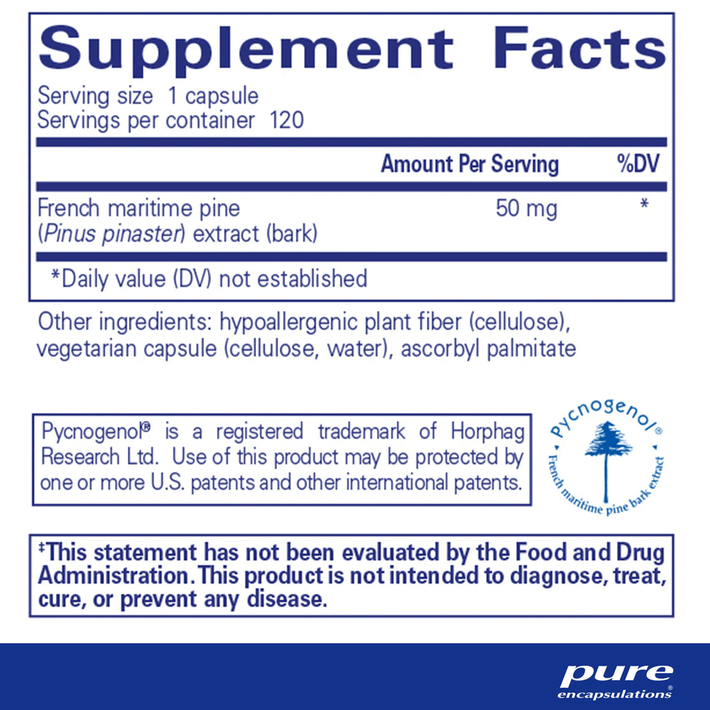 Pure Encapsulations Pycnogenol 50 mg supplement ingredients