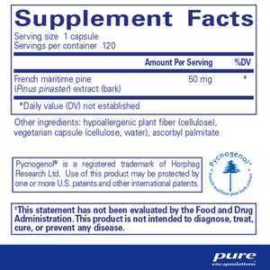 Pure Encapsulations Pycnogenol 50 mg supplement ingredients