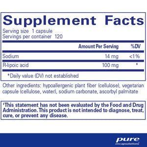 Pure Encapsulations R-Lipoic Acid supplements facts