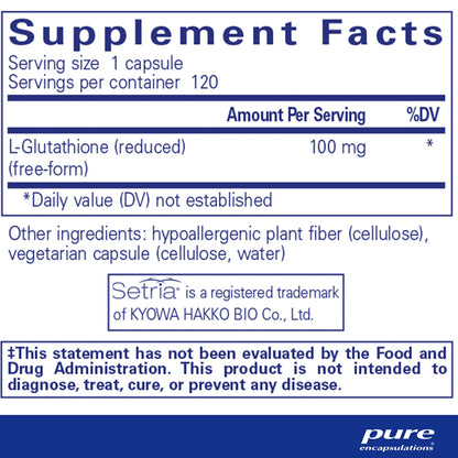 Pure Encapsulations Reduced Glutathione supplements facts