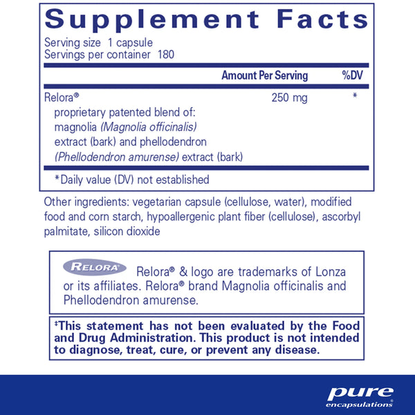 Pure Encapsulations Relora supplements facts