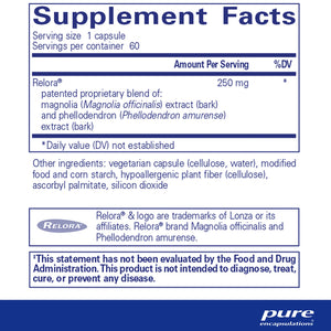 Pure Encapsulations Relora supplement ingredients