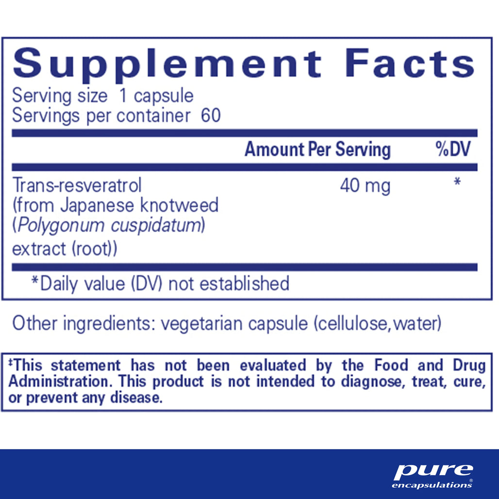 Pure Encapsulations Resveratrol supplement ingredients