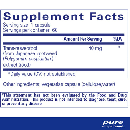 Pure Encapsulations Resveratrol supplement ingredients