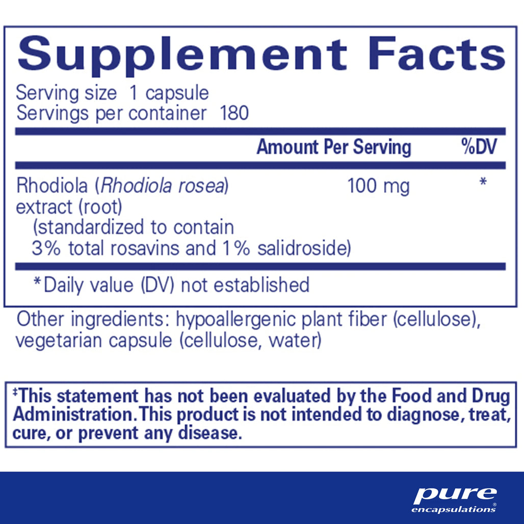 Pure Encapsulations Rhodiola Rosea supplement ingredients