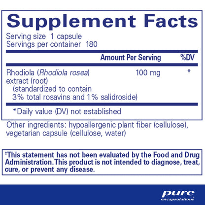 Pure Encapsulations Rhodiola Rosea supplement ingredients