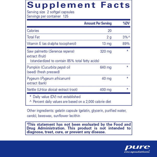 Pure Encapsulations Saw Palmetto Plus supplements facts