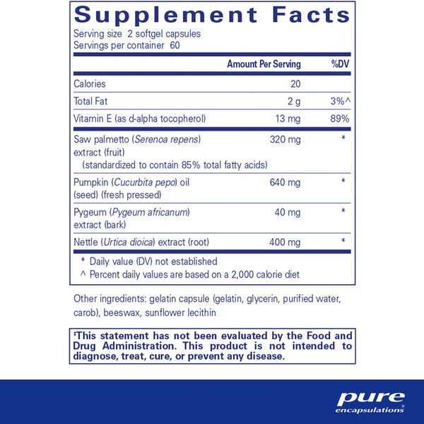 Pure Encapsulations Saw Palmetto Plus supplement ingredients