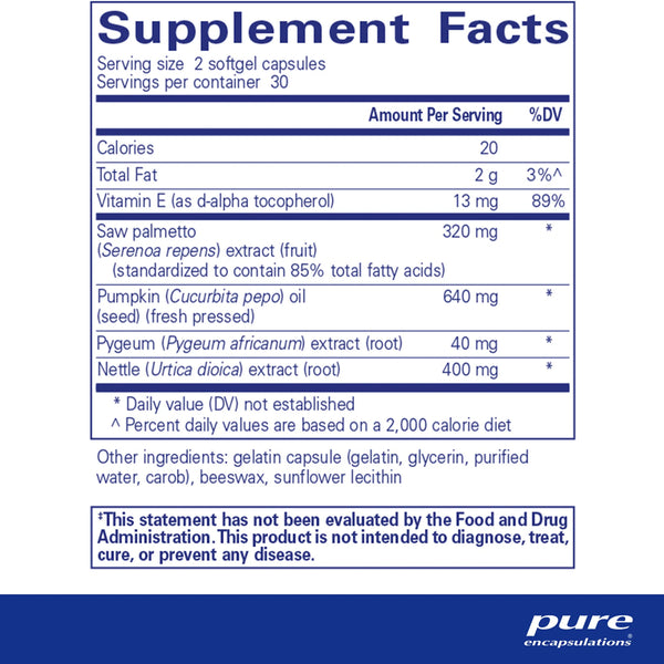 Ingredients of Pure Encapsulations Saw Palmetto Plus supplement