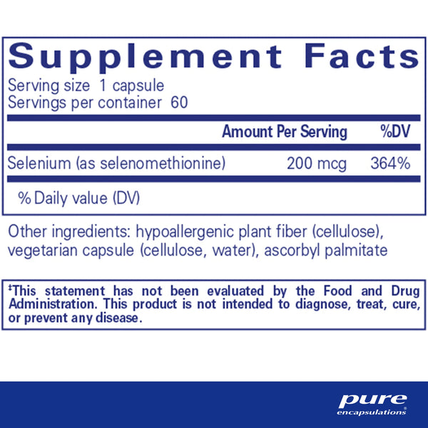 Pure Encapsulations Selenium 200 mcg supplements facts