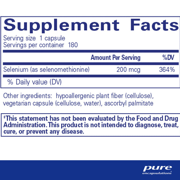 Pure Encapsulations Selenium 200 mcg supplement ingredients