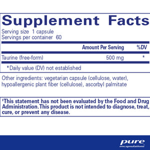 Pure Encapsulations Taurine 500mg supplements facts