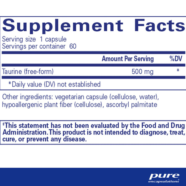 Pure Encapsulations Taurine 500mg supplements facts