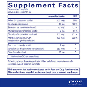 Pure Encapsulations Trace Minerals supplements facts