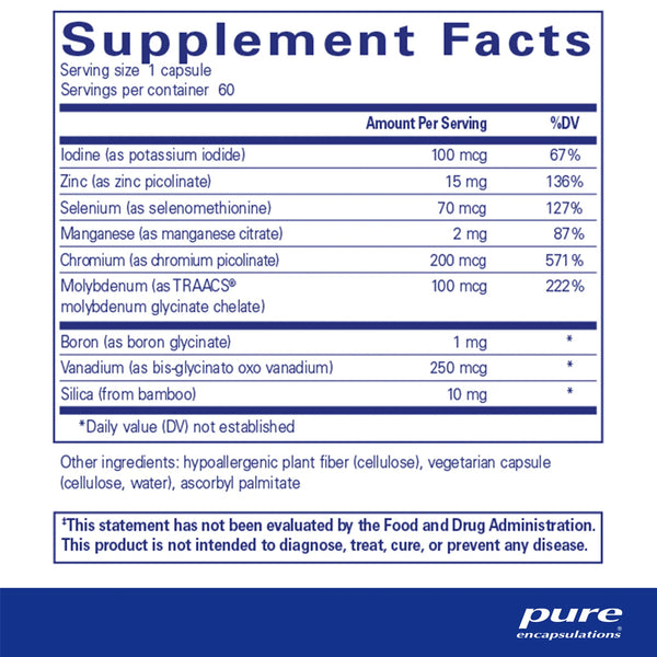 Pure Encapsulations Trace Minerals supplements facts