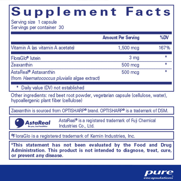 Pure Encapsulations Vitamin A + Carotenoids supplements facts