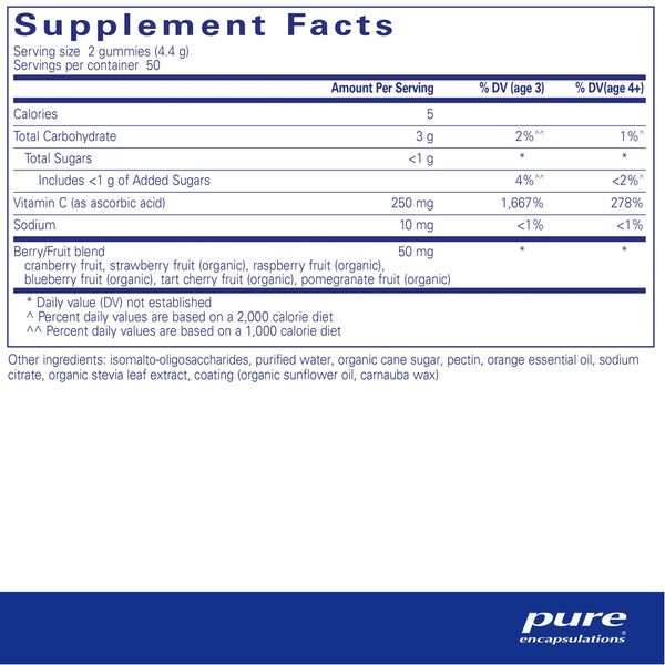 Pure Encapsulations Vitamin C gummy supplements facts