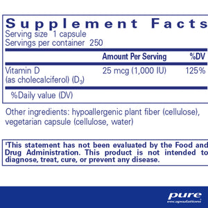 Pure Encapsulations Vitamin D3 1000 IU supplement ingredients