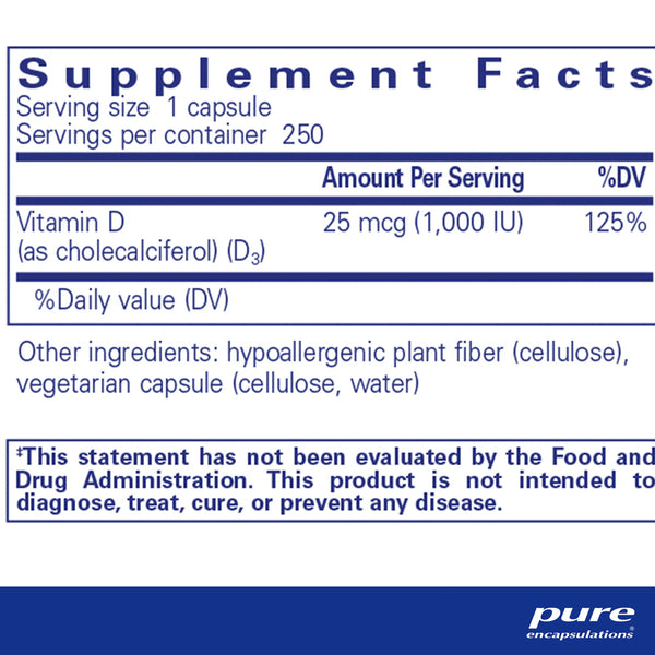 Pure Encapsulations Vitamin D3 1000 IU supplement ingredients