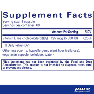 Pure Encapsulations Vitamin D3 5000 IU supplement ingredients