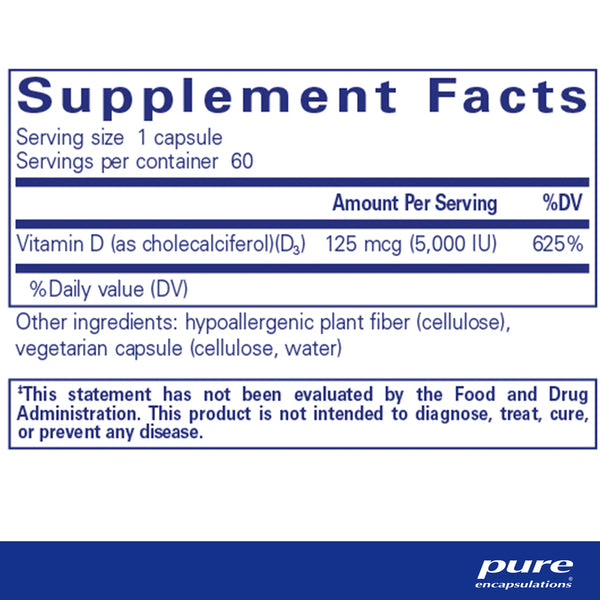 Pure Encapsulations Vitamin D3 5000 IU supplement ingredients