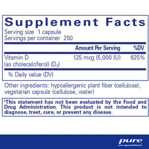 Ingredients Pure Encapsulations Vitamin D3 5000 IU