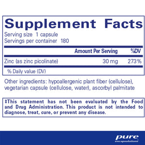 Pure Encapsulations Zinc 30 mg supplements facts