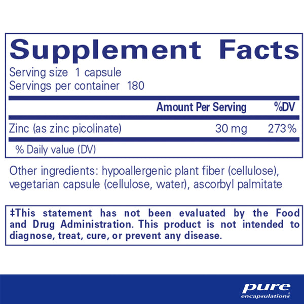 Pure Encapsulations Zinc 30 mg supplements facts