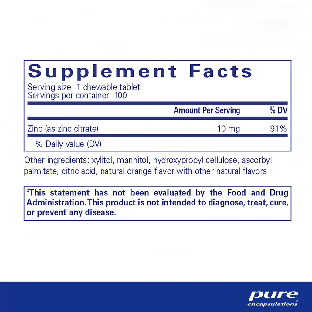 Pure Encapsulations Zinc Chewables supplements facts