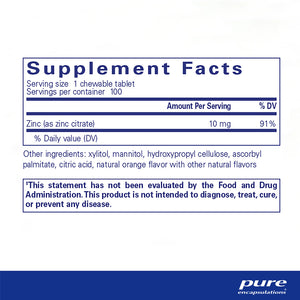 Pure Encapsulations Zinc Chewables supplements facts
