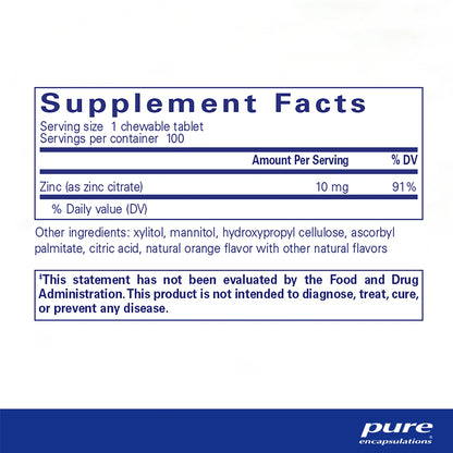 Pure Encapsulations Zinc Chewables supplements facts