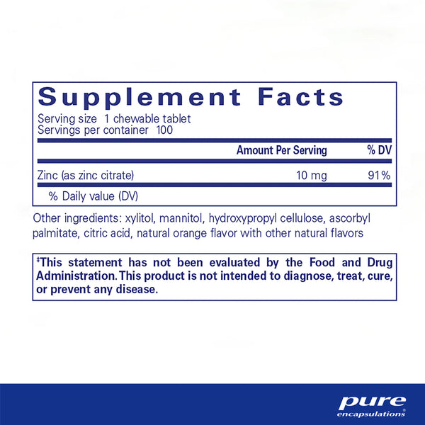 Pure Encapsulations Zinc Chewables supplements facts