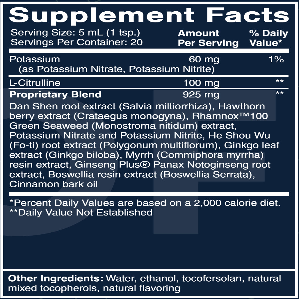 QuickSilver Scientific Cardio Elite NO and Vascular Support Formula 3.38 oz supplements facts