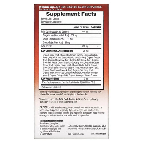 RAW CoQ10 200 mg 60 vegcaps Garden of life