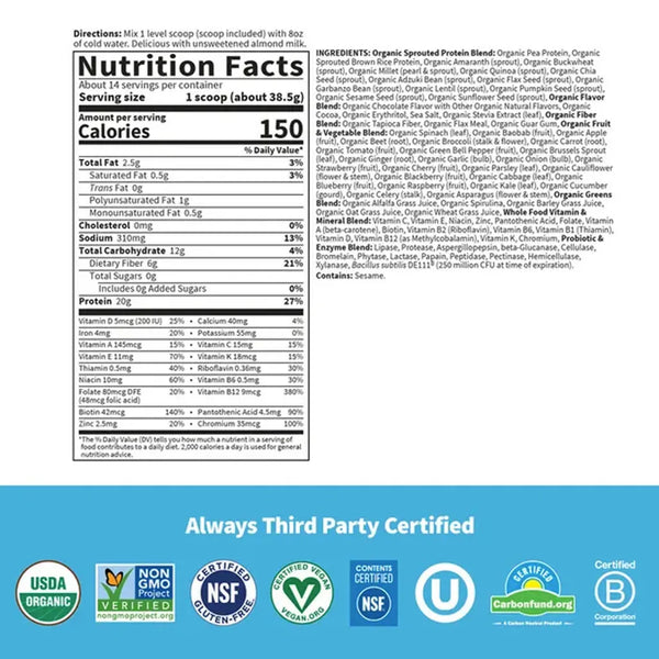 RAW Organic Meal Chocolate 17.9 oz Garden of life