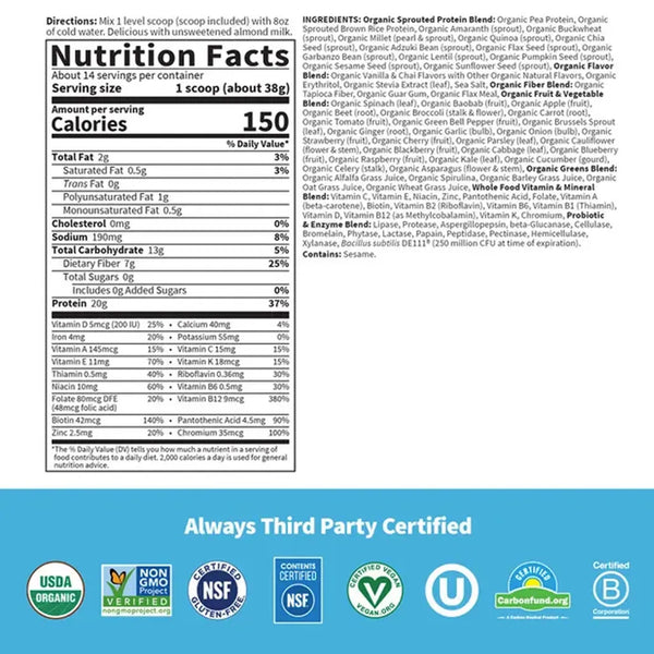 RAW Organic Meal Vanilla Spiced Chai 16 oz Garden of life