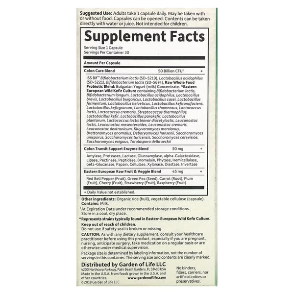 Raw Probiotics Colon Care Shelf Stable Garden of life